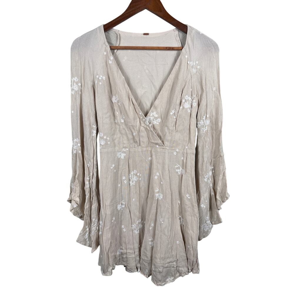 Free People Jasmine Women's Small V-Neck Flare Sleeves Floral Embroidered Dress